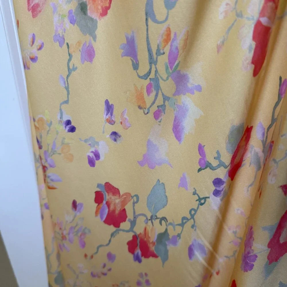 RIXO Yellow Floral Midi Dress with Pink Accents - Picture 3 of 5